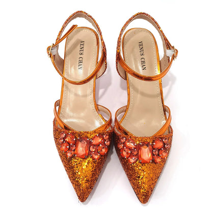 Venus Chan 2022 Nigerian Fashionable Silver Color Peep Toe Shoes Matching Bag Set For Royal Ladies Wedding Party Sandal