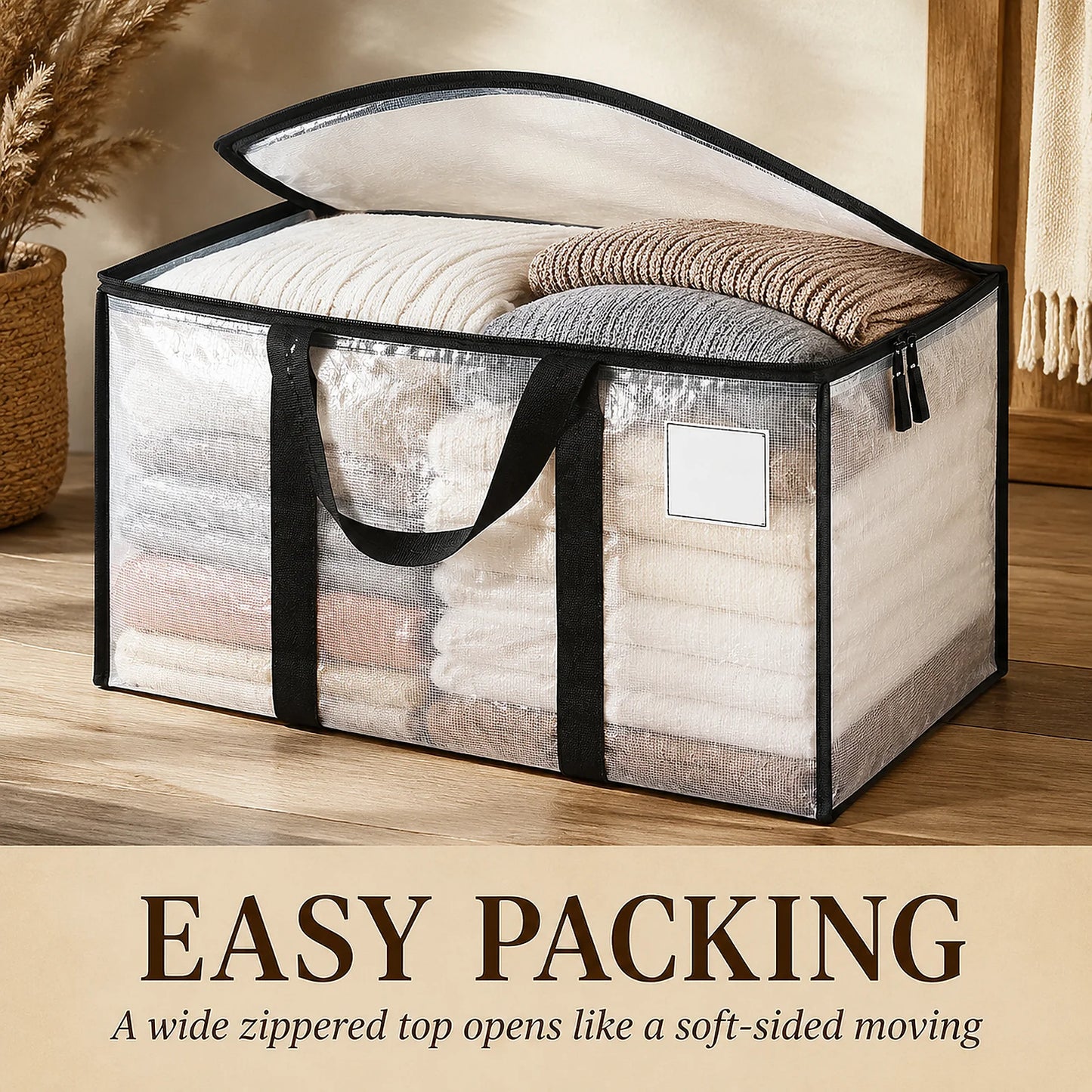 Zoyiancy 8 Pack 24 Gallon Clear Extra Large Moving Bags with Lids, Heavy Duty Clothes Storage Totes with Reinforced Handles for Home Storage Organization