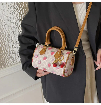 2026 Luxury Designers Crossbody Bags Cherry Pattern PU Leather Boston Handbag Shoulder Bags Bolsos Mujer Bags Woman Tote Bag