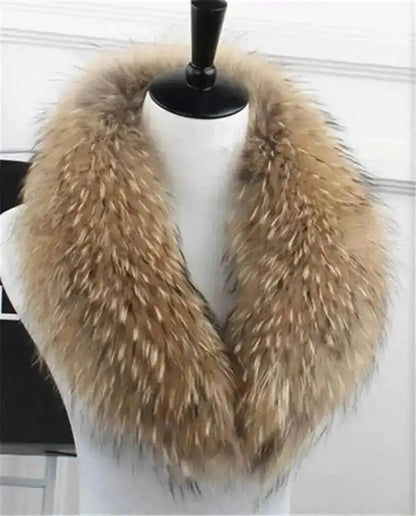 Natural Color Raccoon Fox Real Fur Collar Scarf Genuine Big Size Scarves Warp Shawl Neck Warmer Stole Muffler with Clip Loops #6