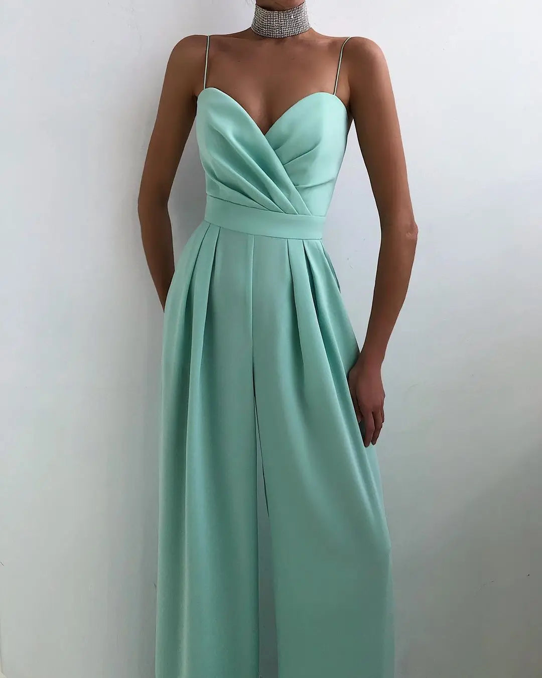 Sleeveless High Waist Jumpsuit Wide Leg Sling Long Pants Romper 2025 Spring Summer Casual Outfit Solid Slim V Neck Rompers
