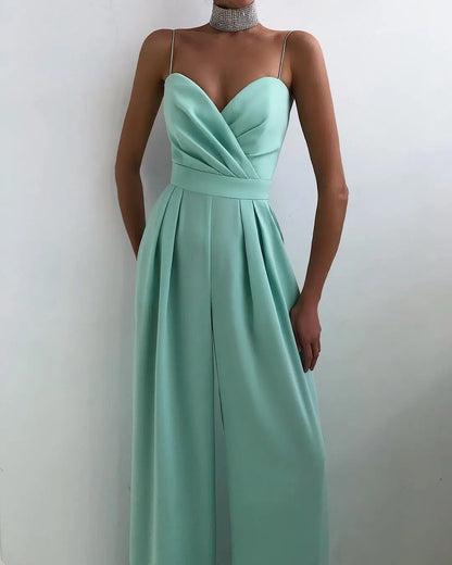Sleeveless High Waist Jumpsuit Wide Leg Sling Long Pants Romper 2025 Spring Summer Casual Outfit Solid Slim V Neck Rompers
