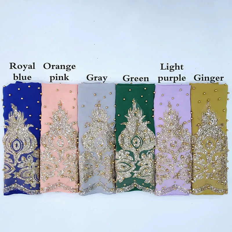 Chiffon Hijab Scarf Muslim Islamic Hijabs Scarves for Woman Long Headwraps with Bead Head Scarf Shawl Wrap Prayer Turbante