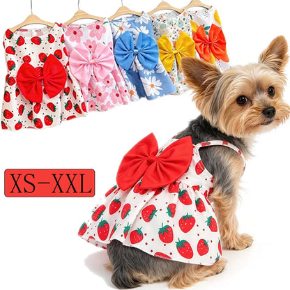 Puppy Summer Dress Dog Cat Princess Dress Pet Clothes for Small Medium Dogs Printed Bow Kitten Dog Skirt Yorkshire Teddy Apparel