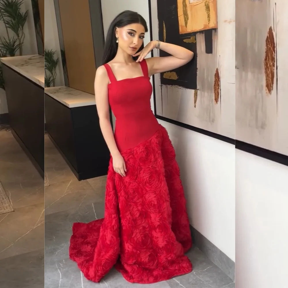 Customized Classic Jersey Flower A-line Strapless Long Dresses Bespoke Occasion Simple Modern Style