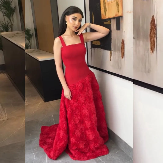 Customized Classic Jersey Flower A-line Strapless Long Dresses Bespoke Occasion Simple Modern Style