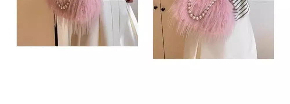 Beading Chain Women's Evening Plush Handbags Faux Fur Tassel Ladies Shoulder Bag Elegant Female Crossbody Bags Party Furry Purse