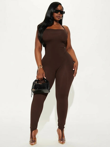 Weird Puss Hipster Backless Jumpsuit Women Halter Lace-Up Low Chest Sexy Solid Midnight Activity Stretch Slim Streetwear Overall