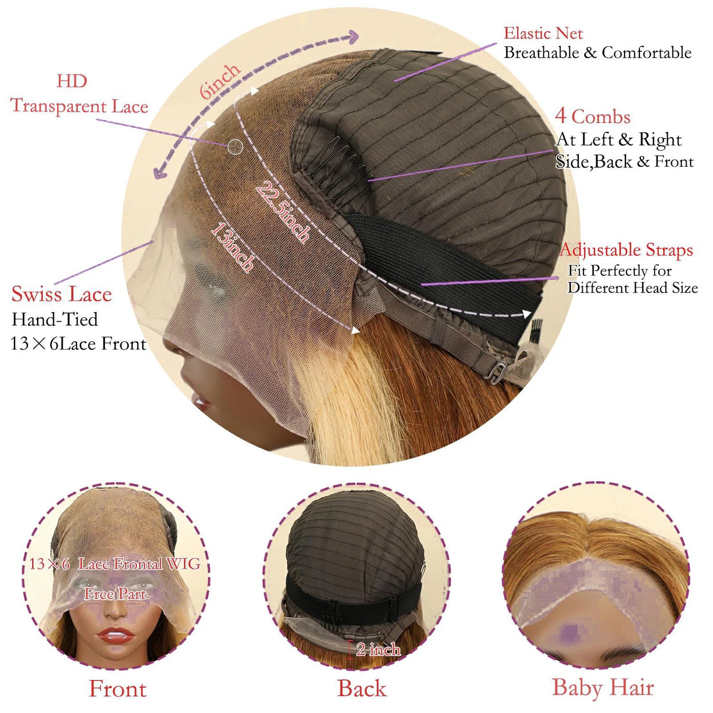 4/27Highlight Straight Lace Front Wig Human Hair 13x6 Lace Frontal Wigs Brazilian Honey Blonde Colored Wigs Remy 100% Human Hair