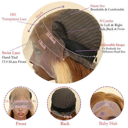 4/27Highlight Straight Lace Front Wig Human Hair 13x6 Lace Frontal Wigs Brazilian Honey Blonde Colored Wigs Remy 100% Human Hair
