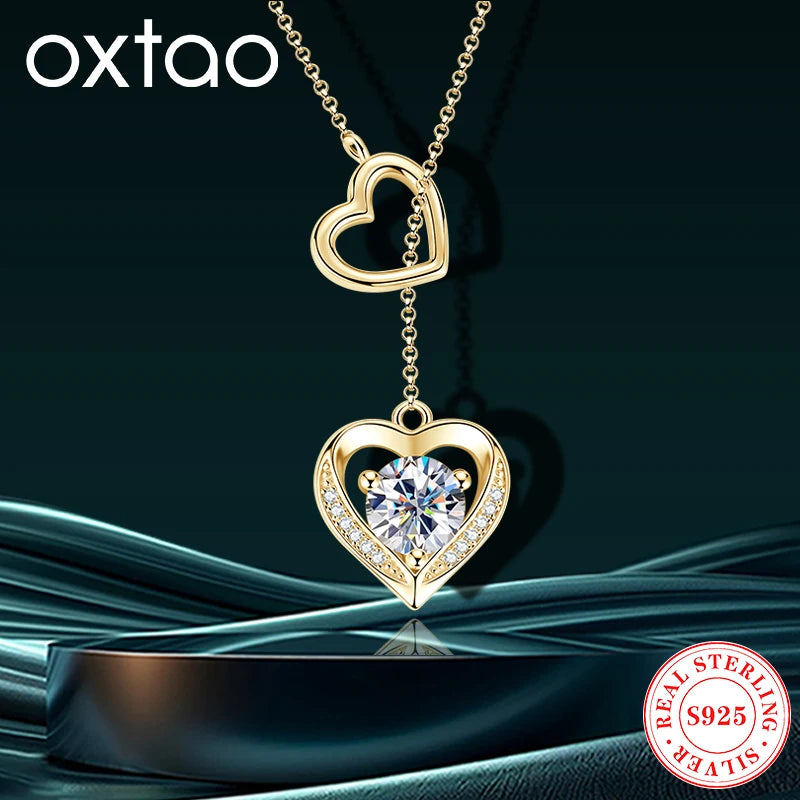 OXTAO Original Moissanite Heart Shaped Necklace Women's Necklace 925 silver Sparkling Lab Diamond Valentine's Day Jewelry Gift