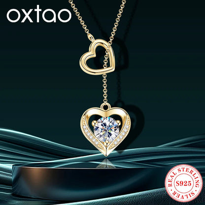 OXTAO Original Moissanite Heart Shaped Necklace Women's Necklace 925 silver Sparkling Lab Diamond Valentine's Day Jewelry Gift
