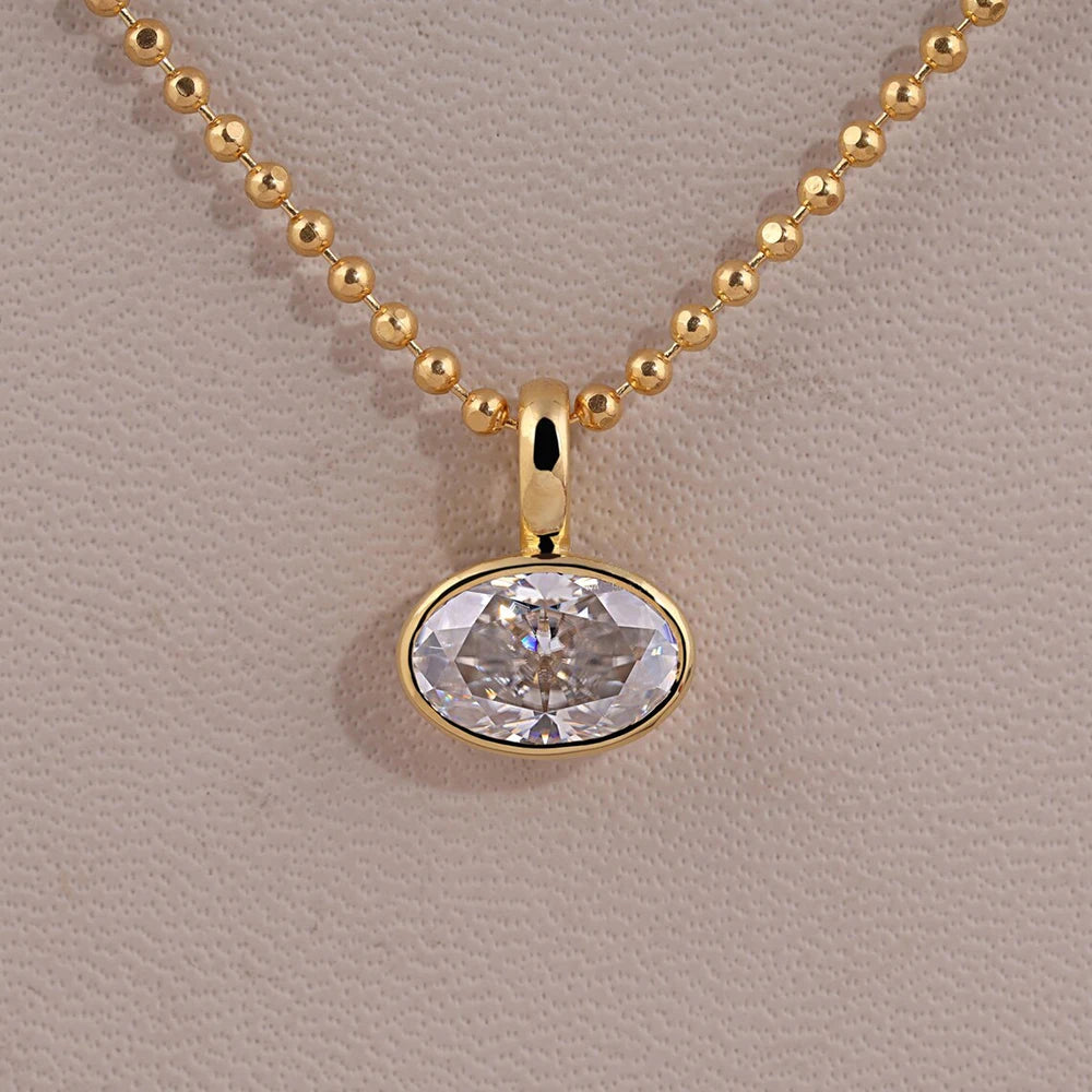 2-4carat East West Oval Cut Moissanite Pendant Necklace For Women 925 Silver Bezel Set Solitaire Diamond Ball Neckchain With GRA