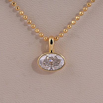 2-4carat East West Oval Cut Moissanite Pendant Necklace For Women 925 Silver Bezel Set Solitaire Diamond Ball Neckchain With GRA
