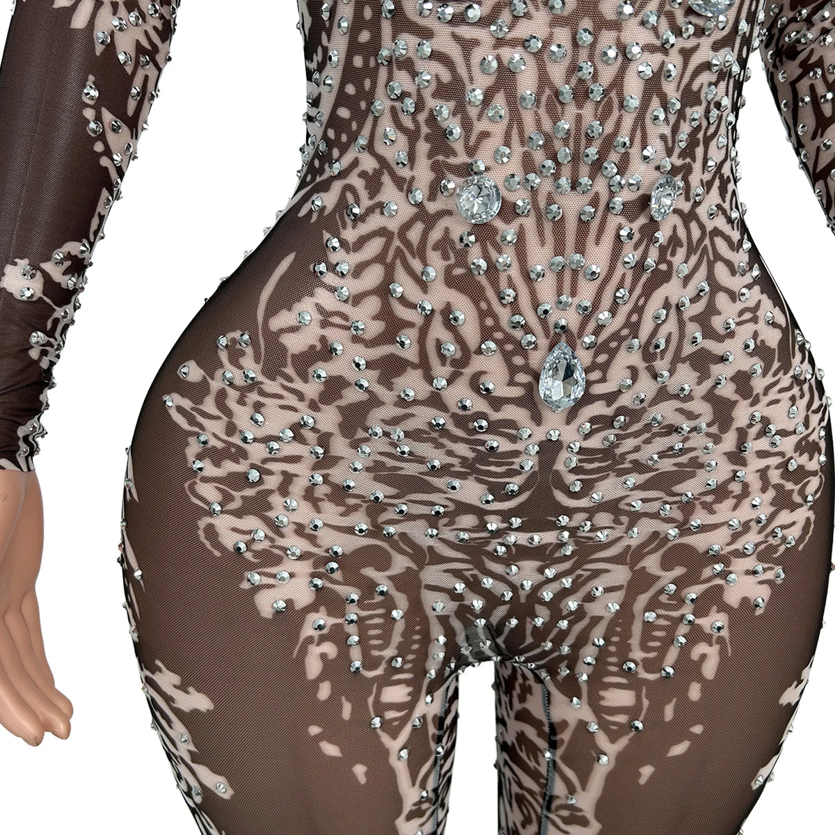 sexy long sleeves night club party rhinestone jumpsuits women birthday prom bodycon rompers show dance bodysuit festival outfit