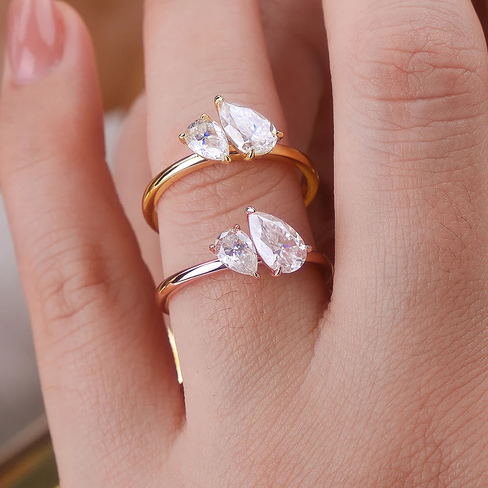 1.5cttw Double Pear Cut Moissanite Diamond Ring for Women Two Stone Toi Et Moi Wedding Bands 925 Silver 18k Gold Plated Jewelry