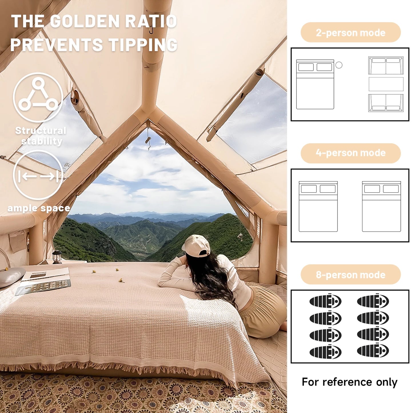 PAKICETUS Luxury Inflatable Camping Tent with Skylight Quick Setup Blow Up Tent with Air Pump 4-6 Persons Large Family Portable Outdoor Tent for Camping Hiking Backyard