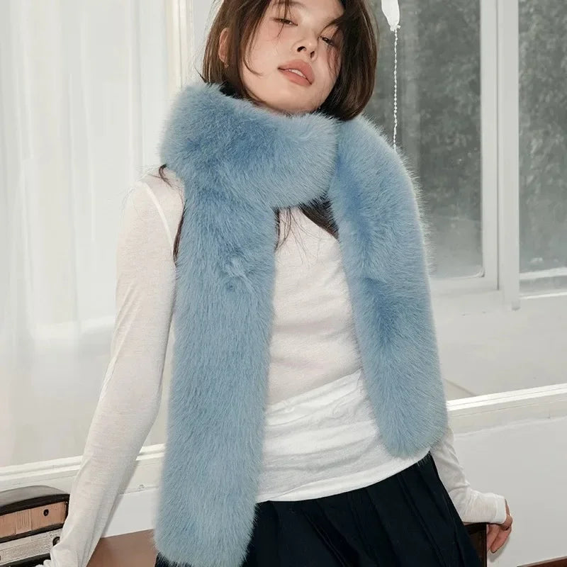 2024 New Winter Imitation Mink Fur Scarf Women Scarf Fluffy Warm Fashion Long Scarf Y2k Girls Europe and America