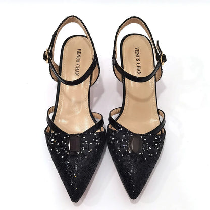 Venus Chan 2022 Nigerian Fashionable Silver Color Peep Toe Shoes Matching Bag Set For Royal Ladies Wedding Party Sandal