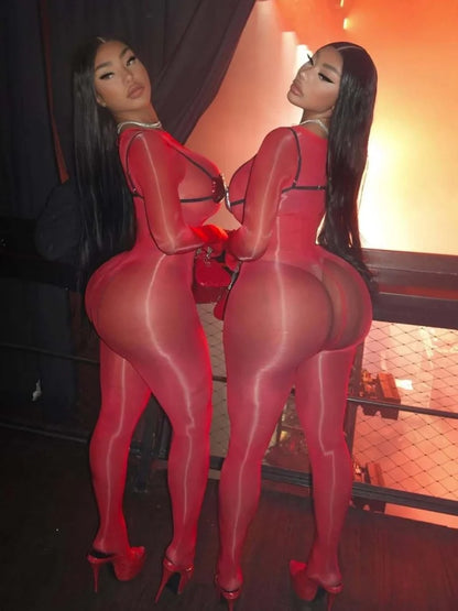 Wmstar Jumpsuits Women Wholesale Sexy Bodycon Stretch See Through Tight Smooth Charming One Piece Club Outfits Drop Shopping
