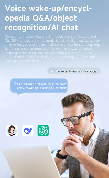 Smart Glasses With 8M HD camera 1200P anti-shake HD video AI intelligent voice assistant Real-time translation Object recognion