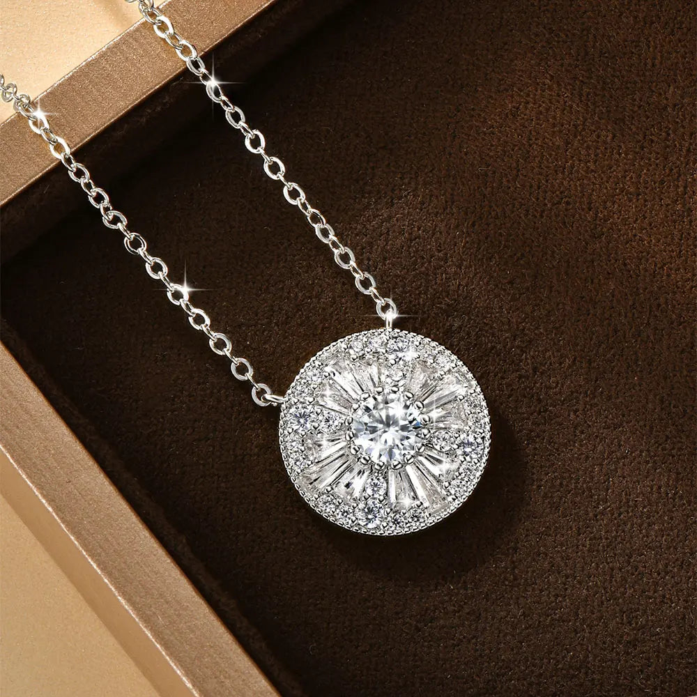 OXTAO Round Moissanite Pendant Necklace 5mm D Color VVS1 for Women Trapezoidal Cubic Zirconia Necklace Lab Created Imitation Diamond Wedding Party Luxury Jewelry 14K Gold Filled