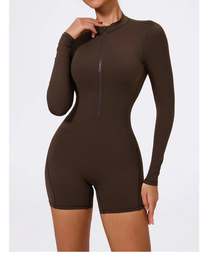 Summer V Back Scrunch One-Piece Suit Push Up Sports Jumpsuit Woman Fitness Zipper Overalls Workout Rompers Women Gym Bodysuits