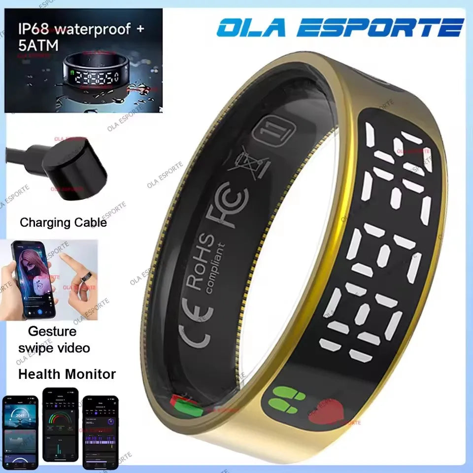 2026 New Sr08 Smart Ring LED Display Screen and Touch, Men Women, Heart Rate Health Monitoring, 5ATM Waterproof Sports Smartring