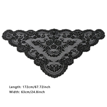 Women'S Lace Triangular Shawl, Breathable Floral Hollow Out Outerwear, French Retro Scarf, Commute Wedding All-Match