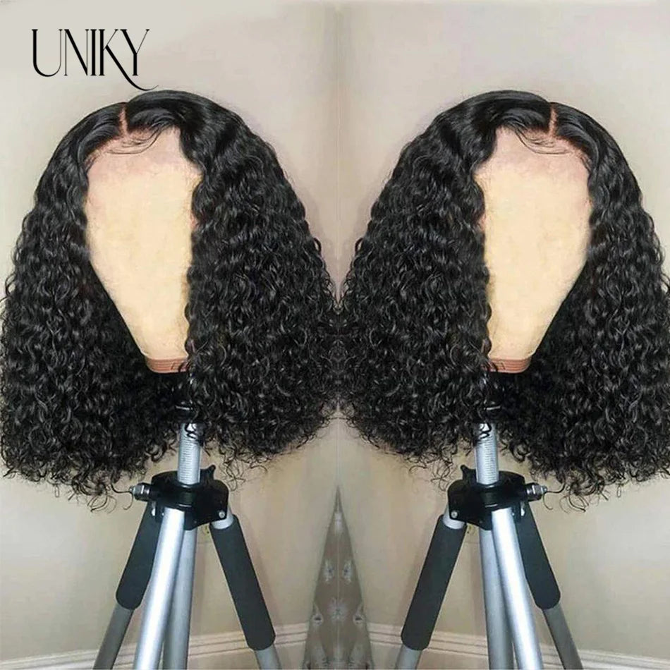 Short Curly Human Hair Bob Wig Curly Lace Front Human Hair Wigs ForWomen PrePlucked Brazilian Glueless 13x4 Lace Wig Unikyhair