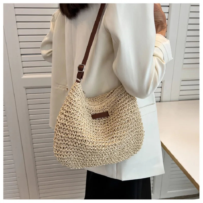 Ladies Fashion Summer Straw Crossbody Bag Women Beach Holiday Shopping Woven Shoulder Handbag Messenger Purses For Women Bags