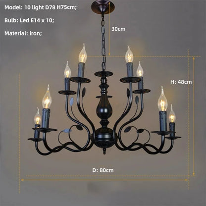 American Retro Cafe Pendant Light Dining Room Black Metal Ceiling Chandelier Industrial Candle E14 Chandelier Lighting