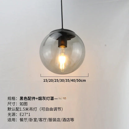 Modern Simple Glass Chandelier Bar Counter Restaurant Gold Hanging Lights Silver Metal Amber Ashtray Ball Glass Suspension Lamp