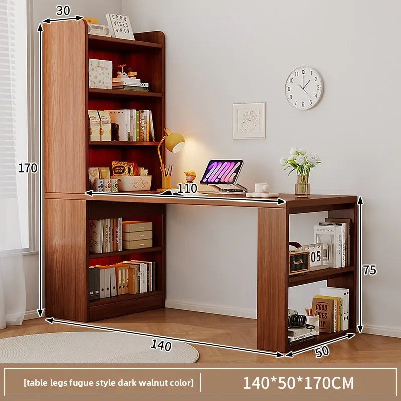 Multi-functional Computer desk Cream wind bookshelf integrated bedroom study table white corner desk