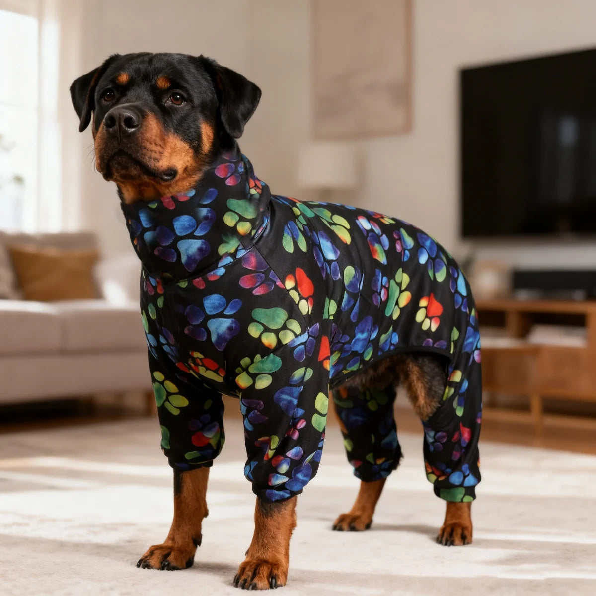 All-Season Digital Printing Dog T-shirts - The dog paw print design adds color to the black color. Fashionable dog paw print gre