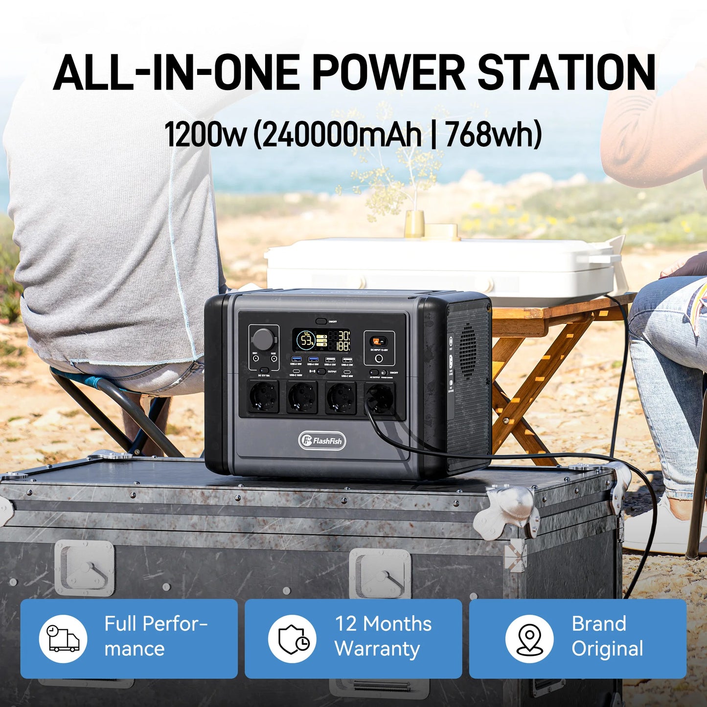 T1200S Portable Power Station FlashFish T1200S 768Wh 1200W LiFePO4 Solar Generator, PD Fast Charge Wireless Charging Outdoor Emergency Battery Pack