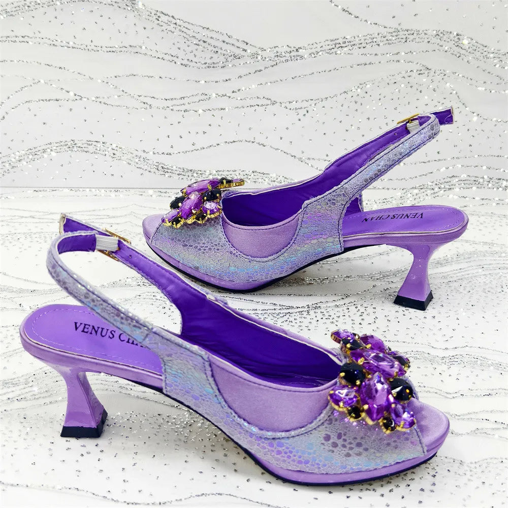 Elegant Orange Color 2025 Rhinestone High-Heels Shoes & Handbag Set – Luxury Wedding & Party Accessories