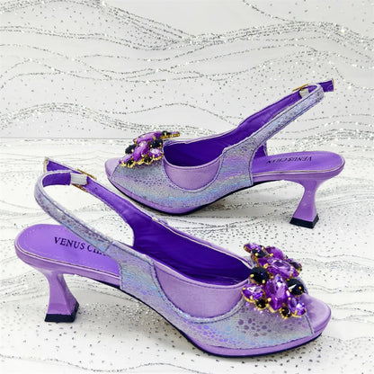 Elegant Orange Color 2025 Rhinestone High-Heels Shoes & Handbag Set – Luxury Wedding & Party Accessories