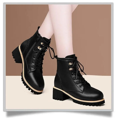 Women Shoes Boots Ankle 2022 New Autumn British Wind Genuine Leather Thick With Fur Ladies Short Boots Motorcycle heels boots
