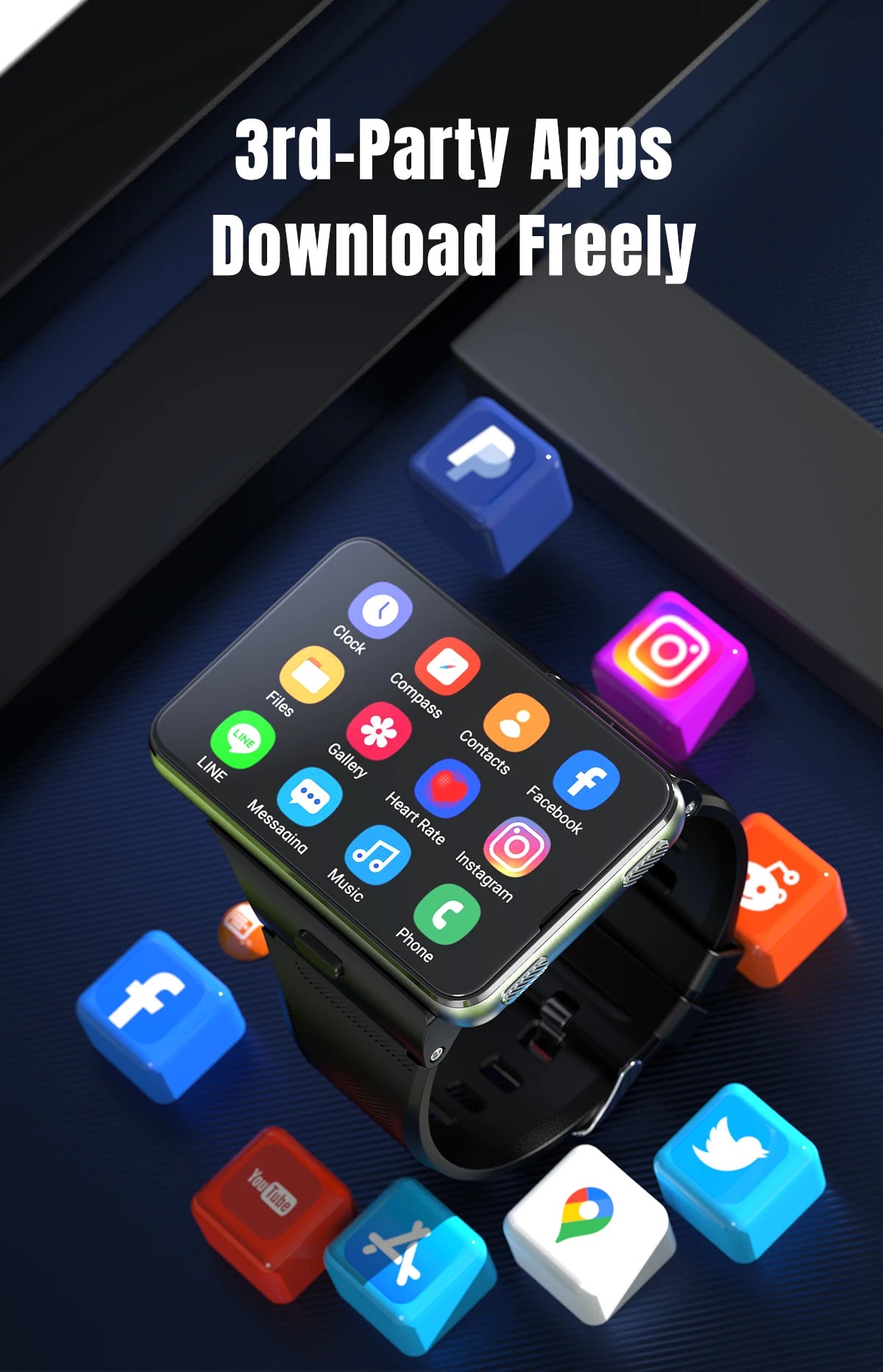 Factory S999 4G Smart Watch Android 11 OS 2.88" Screen 2MP/8MP Dual Camera 4GB RAM 64GB ROM 2300mAh Men Smartwatch Women Clock