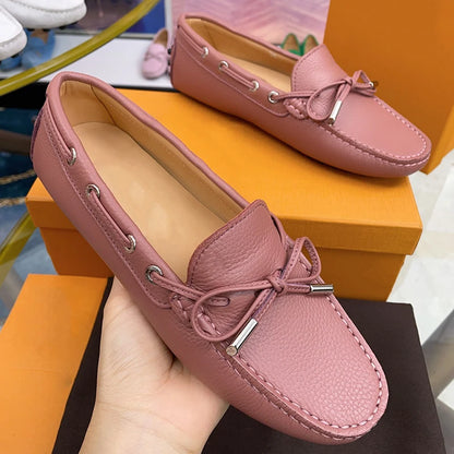 Spring Summer Ladies Genuine Leather Comfortable Slip-On Soft Bottom Driving Casual Flat Office Lazy Person Loafers Shoes