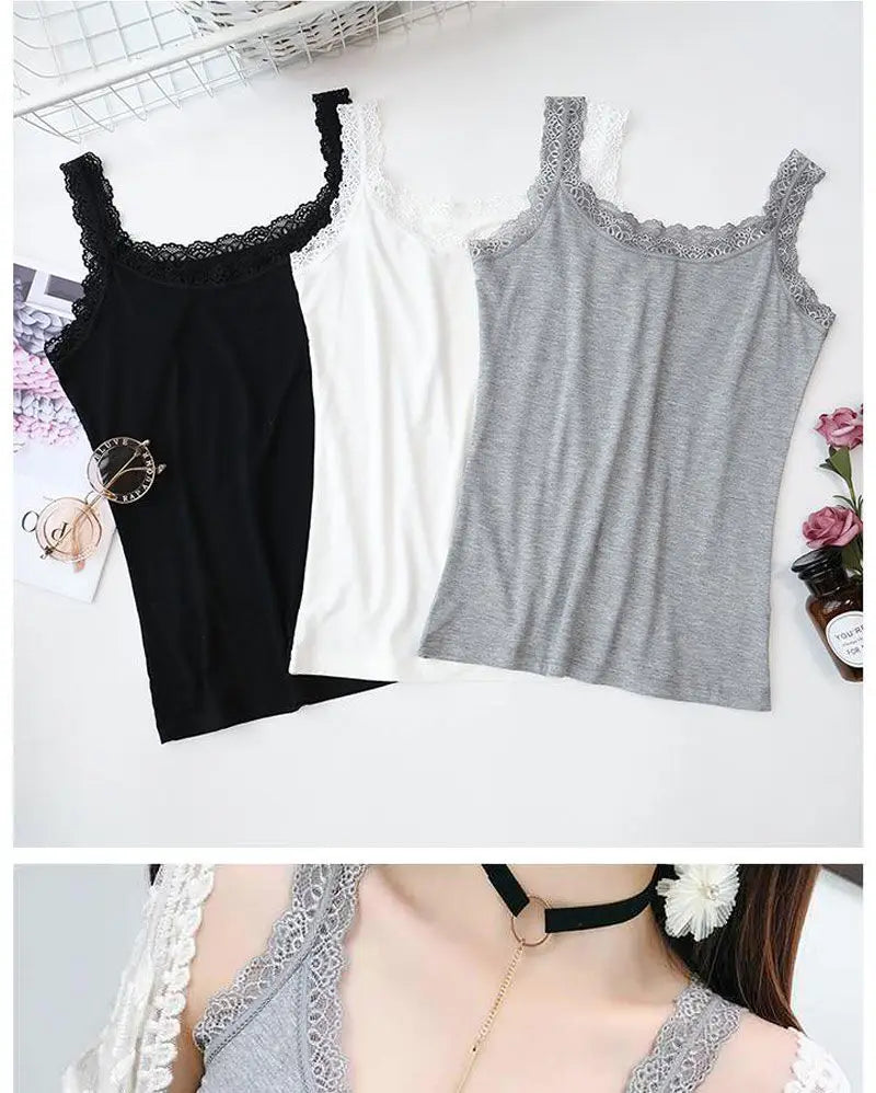 Summer Sleeveless Women Tank Top With Lace Top Red Inside Wear Lace Camisoles Loose Underwear Womens Clothing Vest