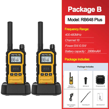 Retevis RB648Plus IP67 Waterproof Walkie Talkie LCD Display Walkie-talkie Long Range Dual PTT Heavy Duty 2 Way Radio for Factory