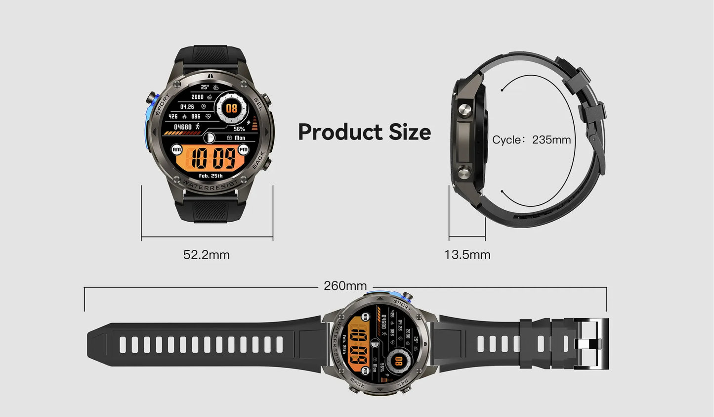 AMOLED Smart Watch DM56 Bluetooth Calling 500mAh Battery GPS Dual Band Satellite Outdoor Sports  Fitness Tracking Smartwatch