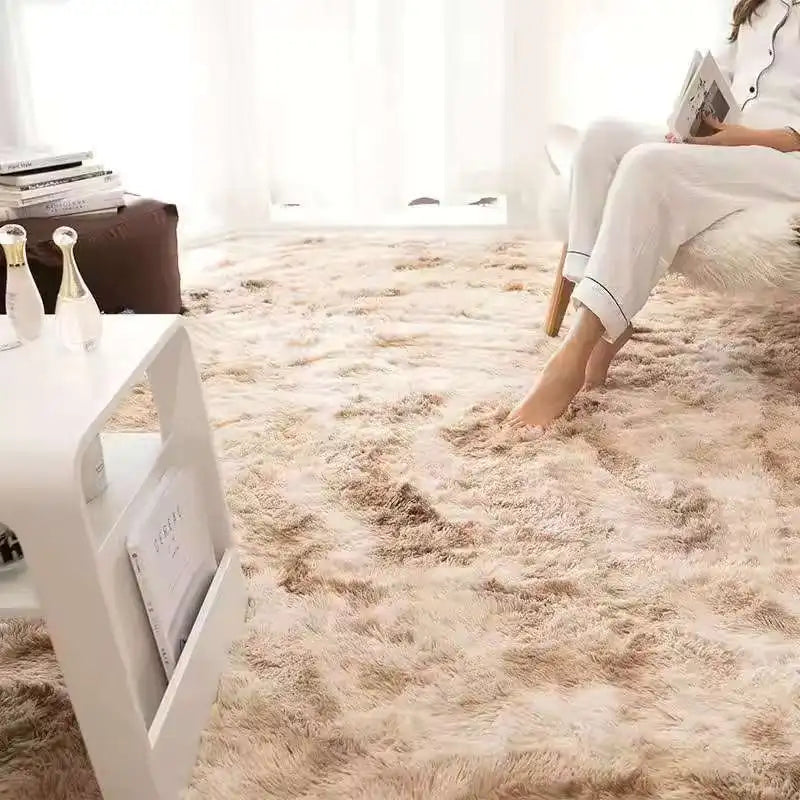 VIKAMA Soft Fluffy Plush Tie-Dye Carpet Gradient Long Fine Hairs Fabric Bedside Mat Rug For Girl's Bedroom Home Decor Girl‘s Gif