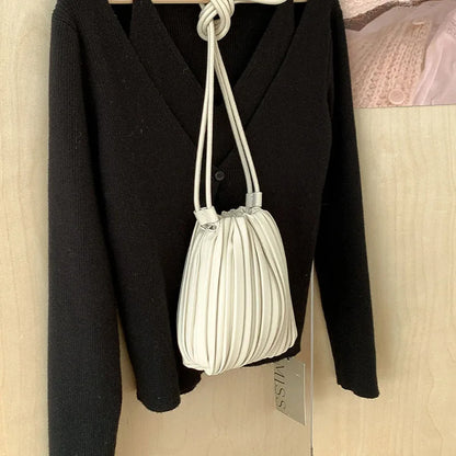 PU Leather Small Square Crossbody Bags for Women 2026 New Fashion Pleated Versatile Phone Shoulder Bag Korean Luxury Handbags