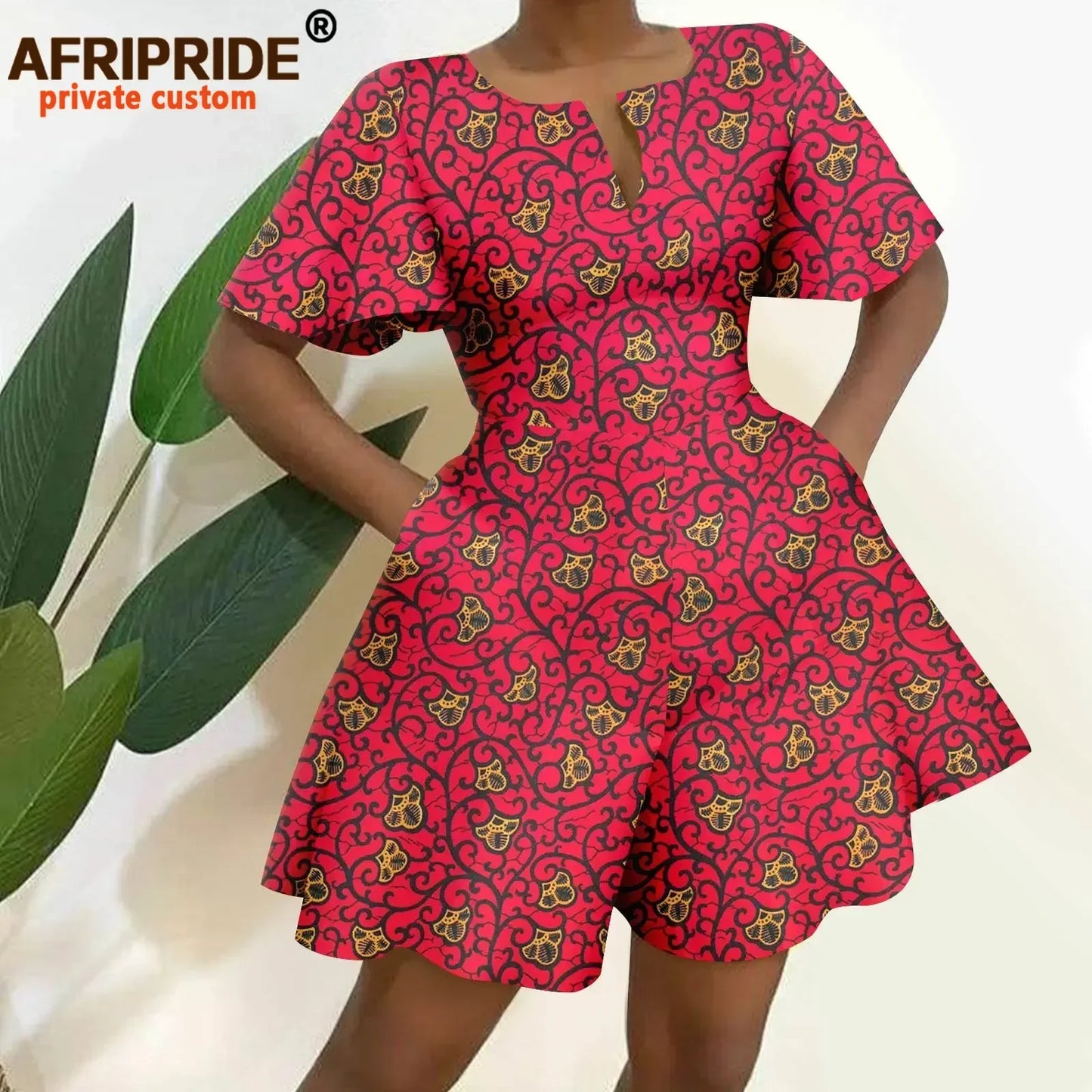 2026 African Clothes for Women Short Sleeve High Waist Print Jumpsuit Casual Cotton Summer Outfits Rompers Playsuits A2329001