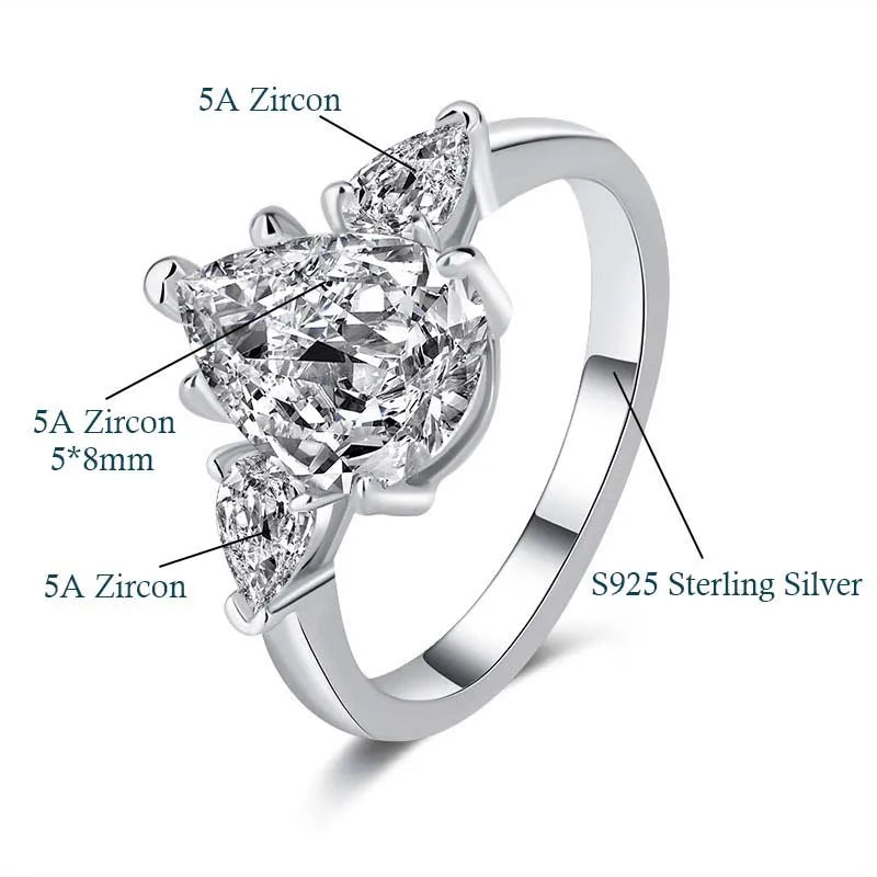 1-5CT Pear Cut Miossanite Ring Certified 925 Sterling Silver Plated 18K D VVS1 Lab Diamond Wedding Engagement Band for Women
