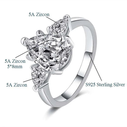 1-5CT Pear Cut Miossanite Ring Certified 925 Sterling Silver Plated 18K D VVS1 Lab Diamond Wedding Engagement Band for Women
