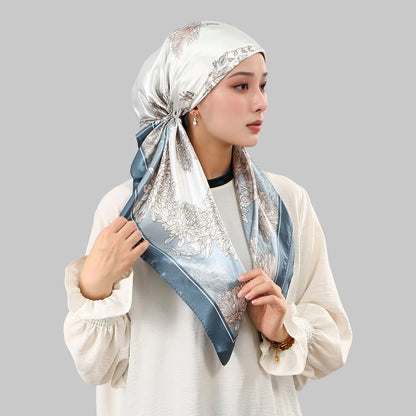 New Muslim Satin Silk Instant Hijabs Scarf Printed Turban Thick Hijab Cap Night Cap Women Ramadan Elastic Satin Hair Bonnet Eid